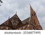 Facade of a Reformed Calvinist Church (Hungarian: Szilágyi Dezső Square Reformed Church) on the waterfront of river Danube