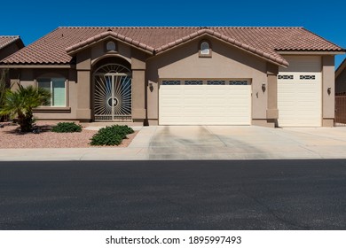 The Facade Of A Residential House In A Suburb Area In The State Of Nevada, USA.