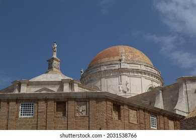 Facade, Roof And Dome Of Cádiz Cathedral In A Sunny Day