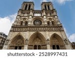 Facade and towers of the Notre Dame de Paris in Paris, France, Europe