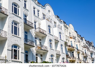 Facade of a traditional apartment building in Hamburg, Germany