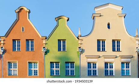 Facade of traditional buildings in Dlugi street, Polish architecture, Gdansk, Poland - Shutterstock ID 1934503139