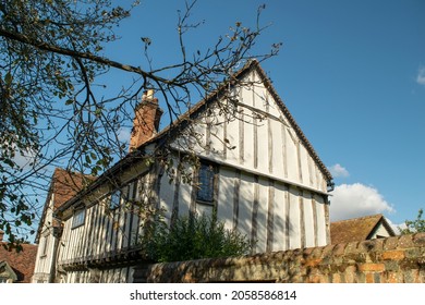 Facade of Tudor timber framed cottage house at Saffron Walden, England