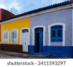 The facade of typical colonial residences in the historic center of the city of São Luís MA, Brazil