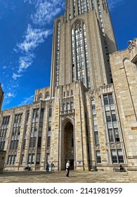Facade of the University of Pittsburgh building, which was founded in 1787. March 23, 2022, Pittsburgh, USA. Editorial photo
