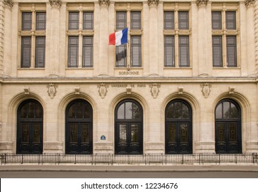 Facade Of University Sorbonne In Paris, France