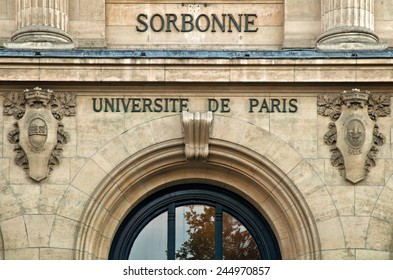 Facade Of University Sorbonne In Paris, France 