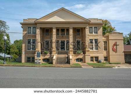 Facade view of the First United Methodist Church built in early 1900's in Rusk, Texas, USA