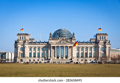 Facade View Of The Reichstag (Bundestag) Building In Berlin, Germany