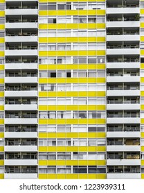 Facade Of Yellow 1950s Tower Block In London Council Estate