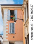 Facades of houses in the center of Milan, Italy