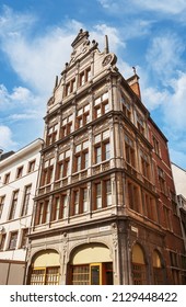 Facades of old buildings in the center of the medieval city of Antwerp (Antwerp), Belgium.
