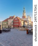 Facades of old colorful houses on the Town Hall Square in Poznan