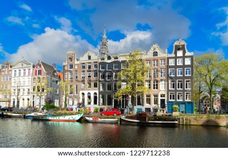 Similar – Image, Stock Photo Beautiful Architecture Of Dutch Houses and Houseboats On Amsterdam Canal In Autumn