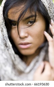 Face Of Beautiful Woman, 20 Years, Pacific Islander.  Shallow DOF, Focus On Eyes