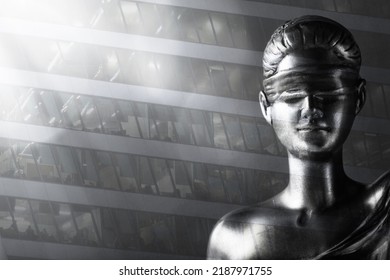 The Face Of Blind Lady Justice On Dark Background