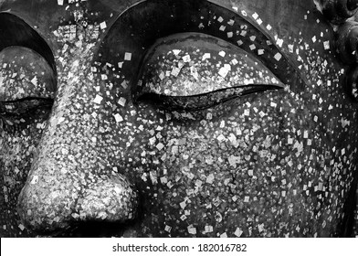 The Face Of Buddha, Black And White Photo.