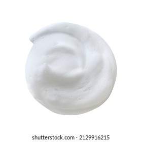 Face cleanser mousse sample. White cleanser foam bubbles on a white background. Soap, shampoo, shave foam texture.