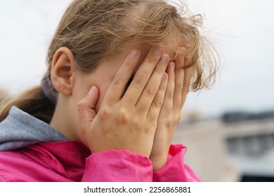 Face closed hands. Portrait. Child. Close up photography - Shutterstock ID 2256865881