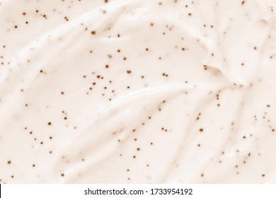 Face Cream Scrub Texture Background. Exfoliating Skin Care Product Swatch Smear Smudge. Gentle Creamy Scrub Cleanser Sample Close Up