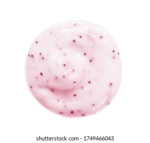 Face Cream Scrub Texture. Pink Color Exfoliating Skincare Product Swatch. Creamy Scrub Cleanser Swirl Closeup