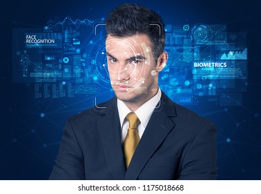 Face detection and recognition. Computer vision and artificial intelligence concept.