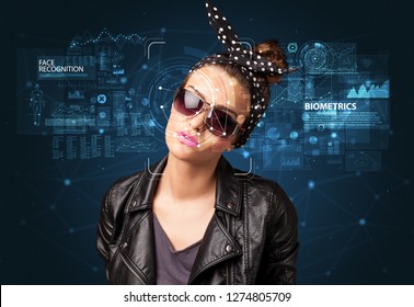 Face detection and recognition. Computer vision and artificial intelligence concept.