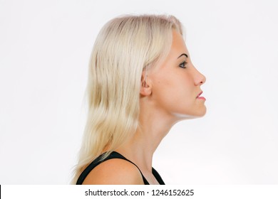 Face Exercise Jaw Shift, Woman Shift Lower Jaw Forwards Close-up