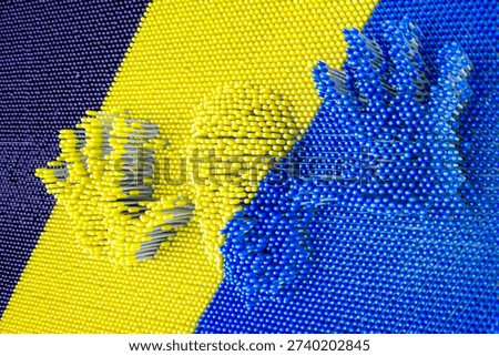 face and hands trying to break through a two-dimensional plane