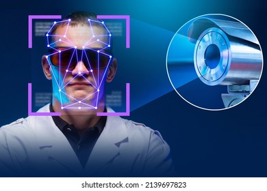 Face ID. Facial Recognition. Biometric Identification. Personal Verification. Identity Detection AI Algorithms. Camera And Man Faces Scanning. Secure Technology System For Web, Mobile.