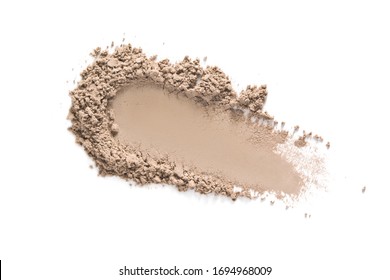 Face Makeup Powder Texture. Beige Eye Shadow Swatch Smudge Isolated On White. Light Brown Nude Make Up Product Sample Closeup