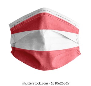 Face Mask For Covid With White Background And The Flag Of Austria