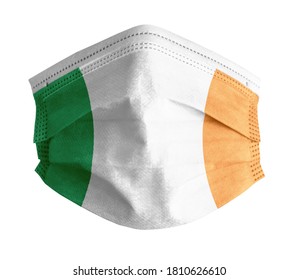 Face Mask For Covid With White Background And The Flag Of Ireland