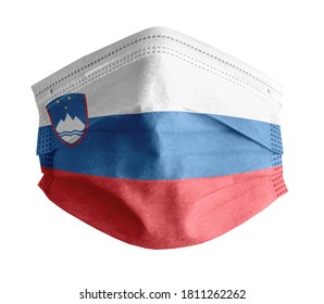 Face Mask For Covid With White Background And The Flag Of Slovenia