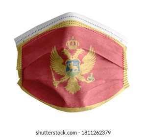 Face Mask For Covid With White Background And The Flag Of Montenegro