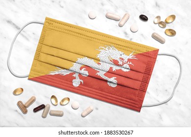 Face Mask With Flag Of Bhutan During Coronavirus Pandemic