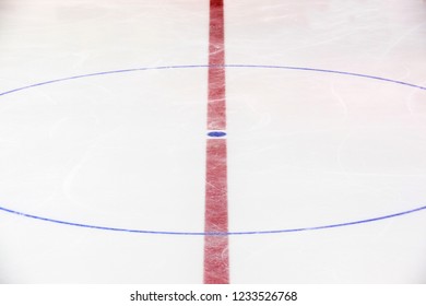 Face Off Blue Spot With Red Line On Hockey Rink