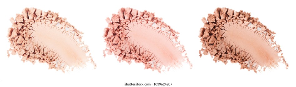 Face powder. Smears of foundation for face. Cosmetic smear. Make up crushed powder. Isolated on white background