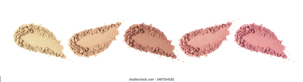 Face Powder Swatch. Foundation, Blush, Bronzer Smudge Set. Crushed Eye Shadow Smear. Makeup Powder Texture