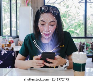 Face Scan Women Smart Phone And Machine Learning Systems Accurate Biometric Technology