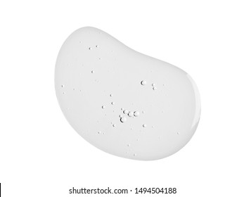 Face Serum Or Cosmetic Gel Texture. Clear White Liquid Drop Swatch Isolated On White Background. Macro, Top View