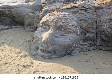 The Face Of Shiva Is Made Of Stone In Anjuna. India. Stone Carving, Art.