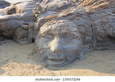 The Face Of Shiva Is Made Of Stone In Anjuna. India. Stone Carving, Art.