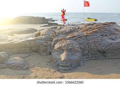 The Face Of Shiva Is Made Of Stone In Anjuna. India. Stone Carving, Art.