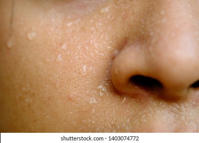 Face skin of women sweating after exercise.