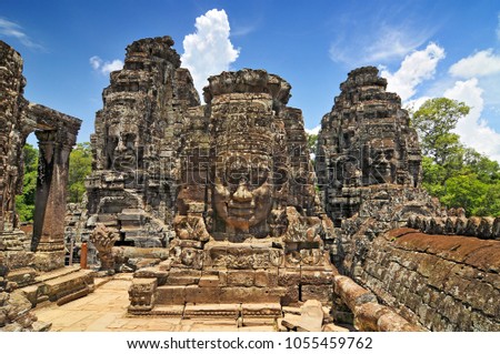 Face towers depicting Bodhisattva Avalokiteshvara, Bayon temple in Angkor, Cambodia.