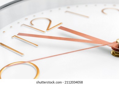 Face Of White Clock. Close Up.