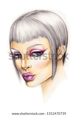 facechart fashion makeup model hand draw product cosmetics 