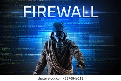 Faceless hacker on code background