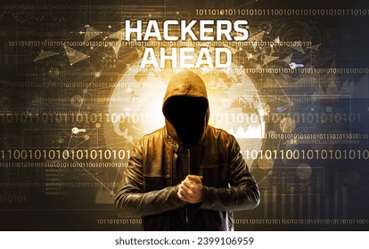 Faceless hacker at work, security concept